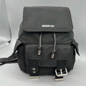 Madden NYC Women's Buckle Flap Backpack, Black Purse